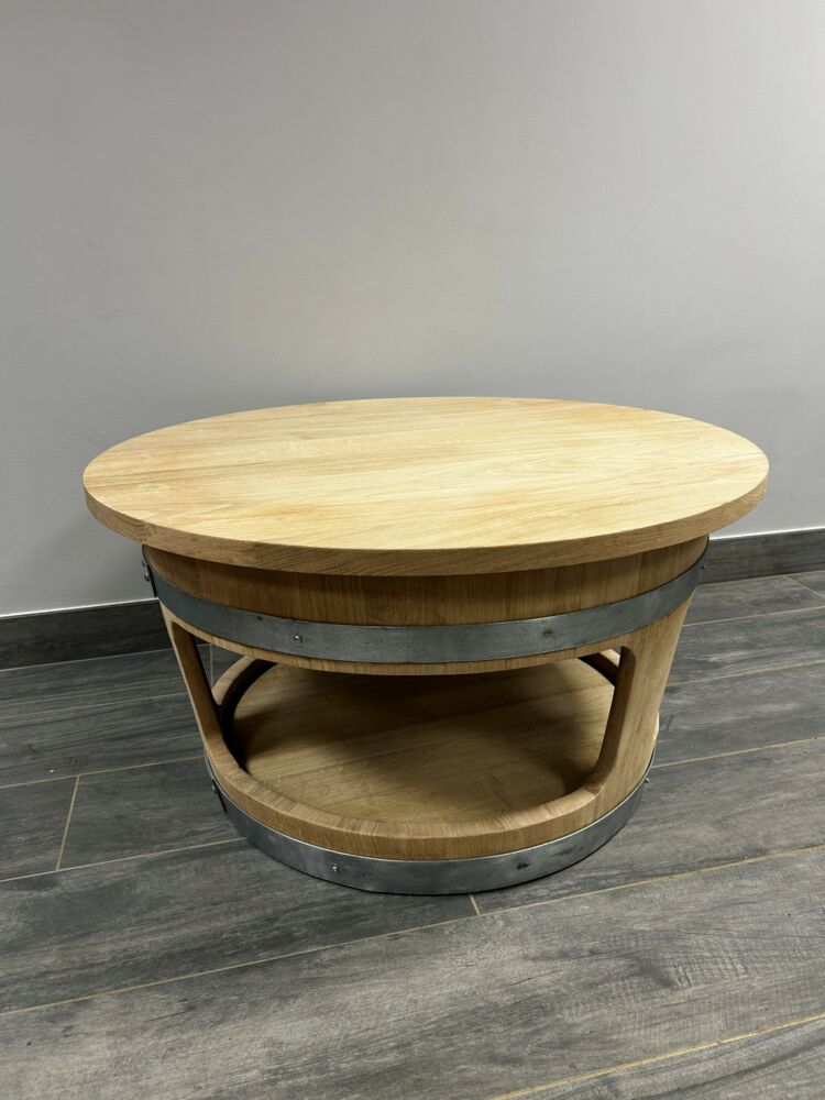 Table basse tonneau 3 ouvertures en chêne massif